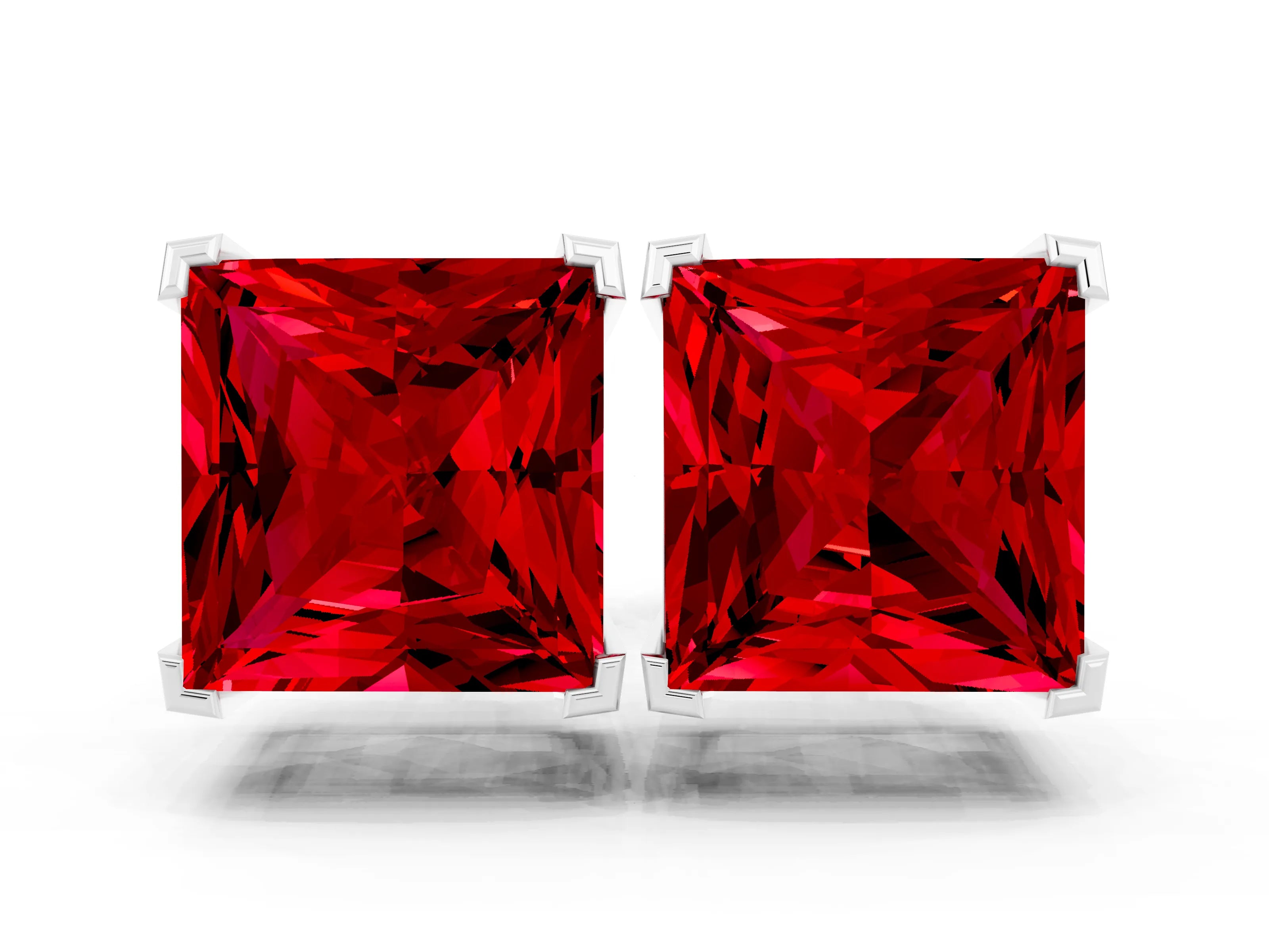 White gold Princess Cut Ruby Stud Earrings_18