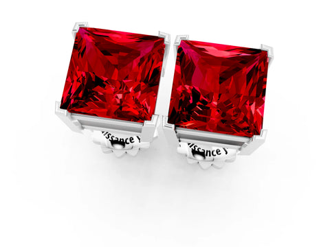 White gold Princess Cut Ruby Stud Earrings_19