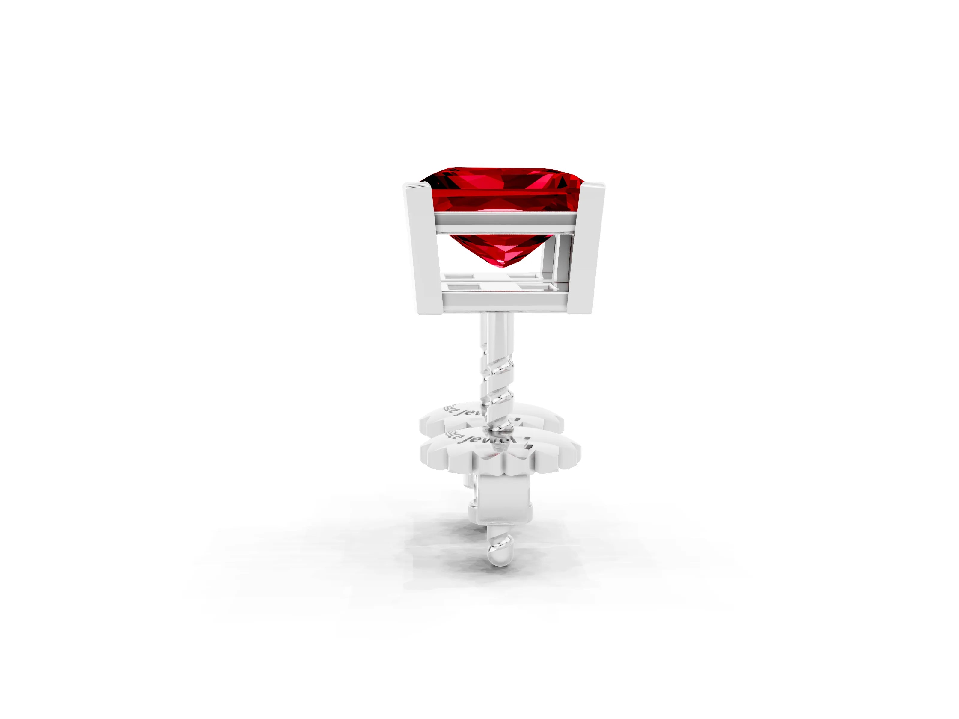 White gold Princess Cut Ruby Stud Earrings_20