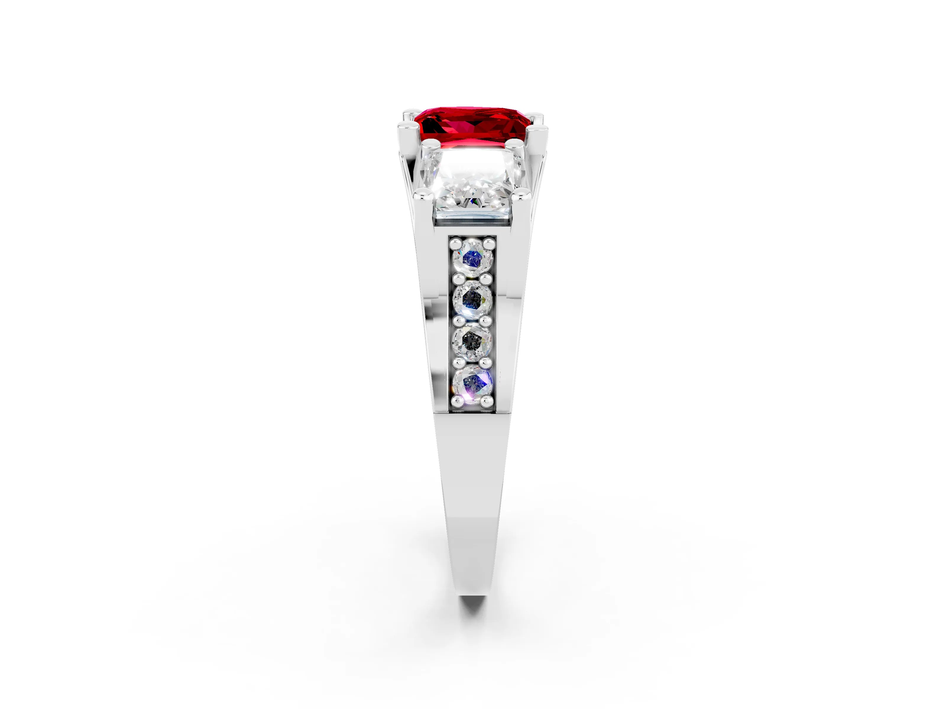 White gold Princess Cut Ruby Three-Stone Ring with Channel Set Band and Four-Prong Setting_2