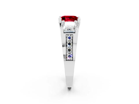 White gold Princess Cut Ruby Three-Stone Ring with Channel Set Band and Four-Prong Setting_2