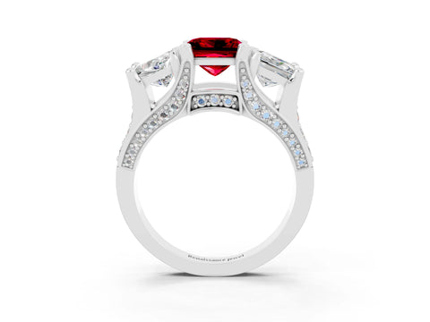 White gold Princess Cut Ruby Three-Stone Ring with Channel Set Band and Four-Prong Setting_3