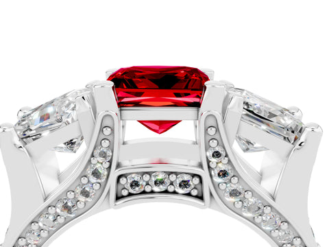 White gold Princess Cut Ruby Three-Stone Ring with Channel Set Band and Four-Prong Setting_4