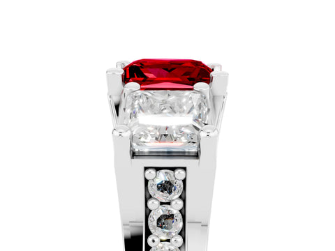 White gold Princess Cut Ruby Three-Stone Ring with Channel Set Band and Four-Prong Setting_5