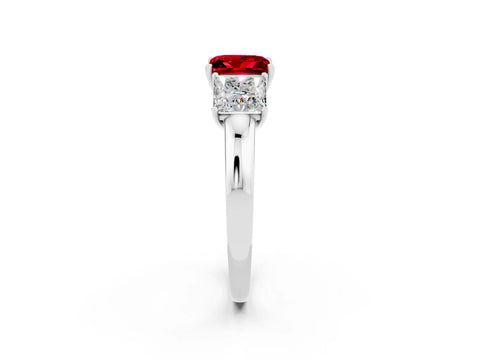 White gold Princess Cut Ruby Three-Stone Ring with Four-Prong Setting and Classic Band_2