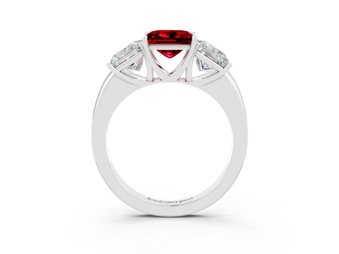 White gold Princess Cut Ruby Three-Stone Ring with Four-Prong Setting and Classic Band_3