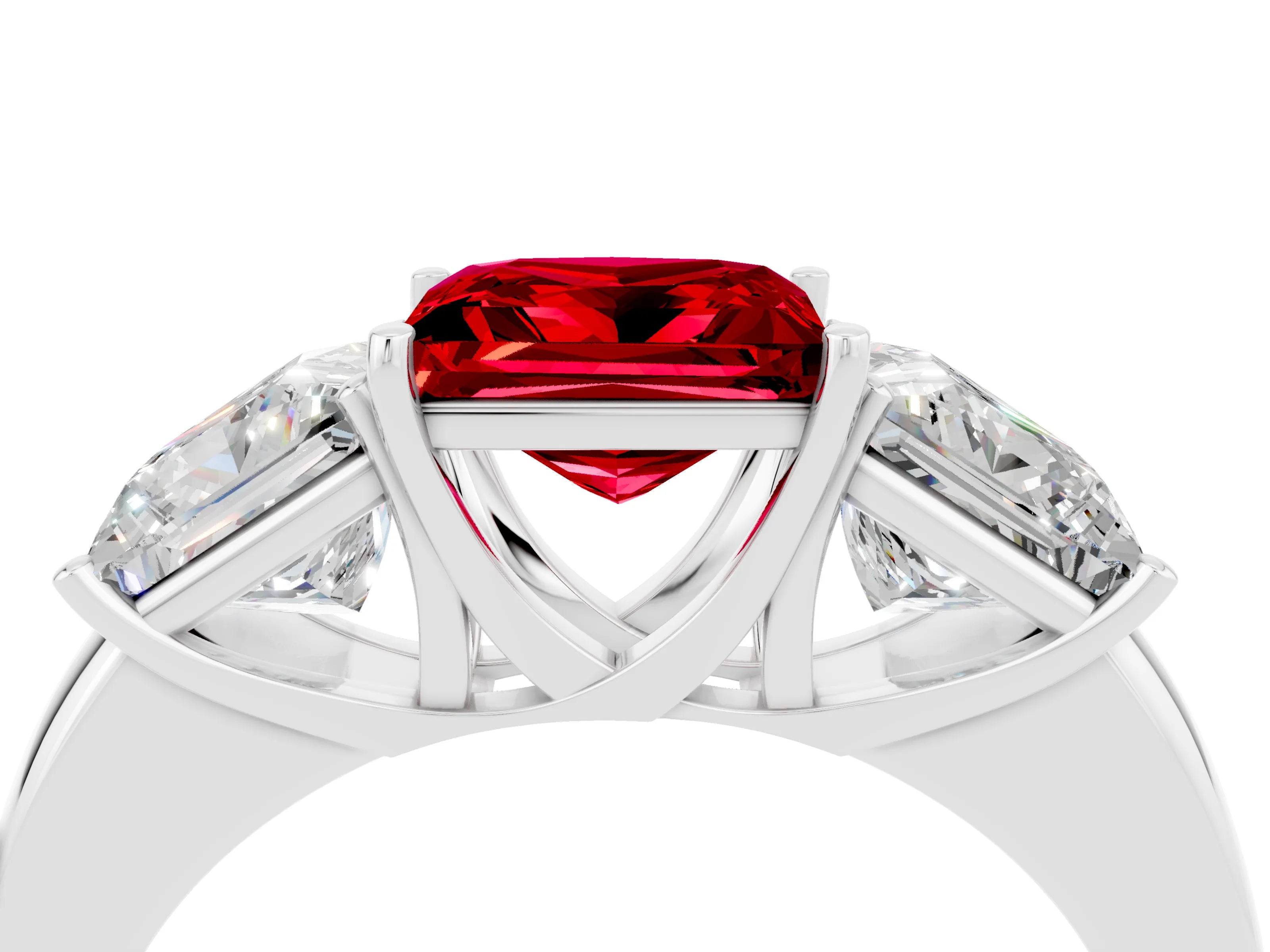 White gold Princess Cut Ruby Three-Stone Ring with Four-Prong Setting and Classic Band_4