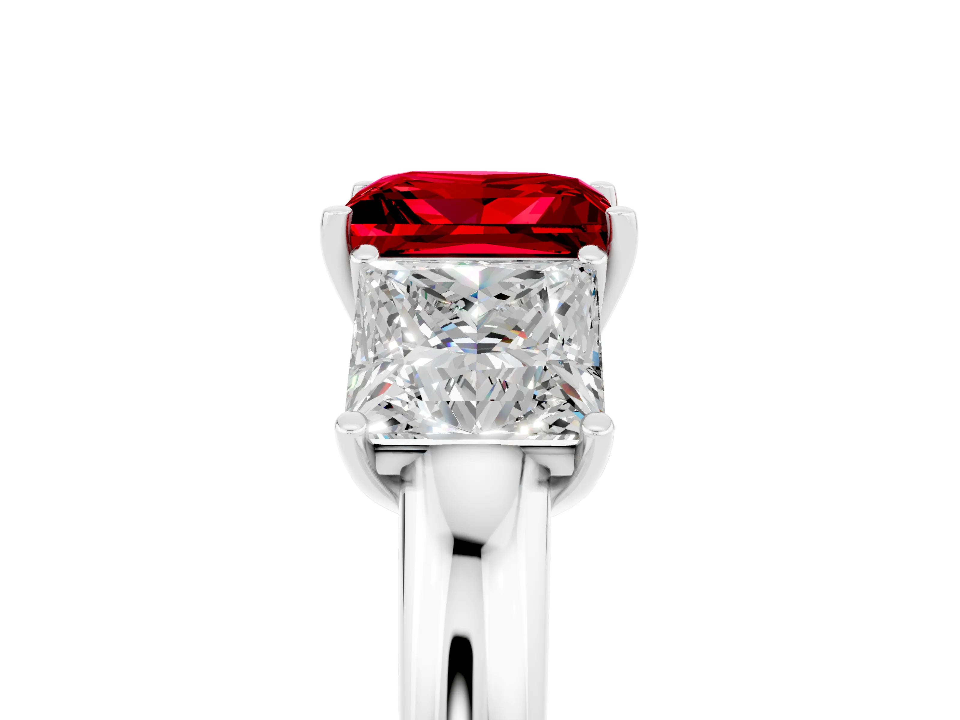 White gold Princess Cut Ruby Three-Stone Ring with Four-Prong Setting and Classic Band_5