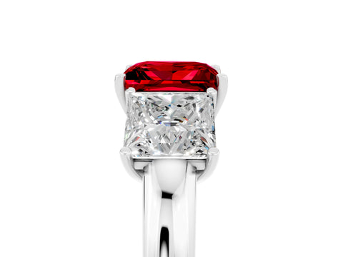 White gold Princess Cut Ruby Three-Stone Ring with Four-Prong Setting and Classic Band_5