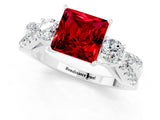 White gold Princess Cut Ruby Three-Stone Ring with Pavé Split Shank and Four-Prong Setting_13