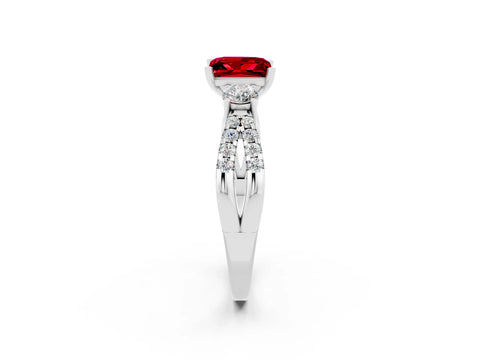 White gold Princess Cut Ruby Three-Stone Ring with Pavé Split Shank and Four-Prong Setting_14