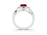White gold Princess Cut Ruby Three-Stone Ring with Pavé Split Shank and Four-Prong Setting_15