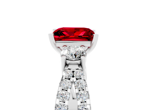 White gold Princess Cut Ruby Three-Stone Ring with Pavé Split Shank and Four-Prong Setting_17