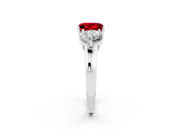 White gold Princess Cut Ruby Three-Stone Ring with Prong Setting and Classic Band
