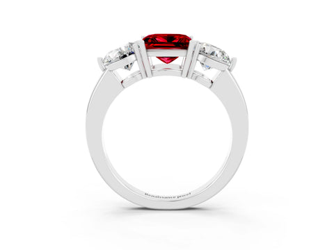 White gold Princess Cut Ruby Three-Stone Ring with Prong Setting and Classic Band_3