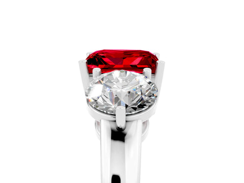 White gold Princess Cut Ruby Three-Stone Ring with Prong Setting and Classic Band_5