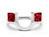 White gold Princess Cut Ruby Two-Stone Open Band Ring with Four-Prong Setting_6