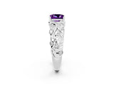 White gold Princess Cut Solitaire Amethyst Leaf-Inspired Vine Band Ring with Prong Setting_2