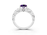 White gold Princess Cut Solitaire Amethyst Leaf-Inspired Vine Band Ring with Prong Setting_3
