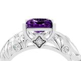 White gold Princess Cut Solitaire Amethyst Leaf-Inspired Vine Band Ring with Prong Setting_4