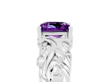 White gold Princess Cut Solitaire Amethyst Leaf-Inspired Vine Band Ring with Prong Setting_5
