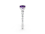 White gold Princess Cut Solitaire Amethyst Ring with Pave Band and Four-Prong Setting_2