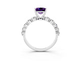 White gold Princess Cut Solitaire Amethyst Ring with Pave Band and Four-Prong Setting_3
