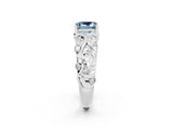 White gold Princess Cut Solitaire Aquamarine Leaf-Inspired Vine Band Ring with Prong Setting_2