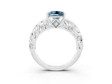 White gold Princess Cut Solitaire Aquamarine Leaf-Inspired Vine Band Ring with Prong Setting_3