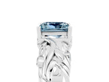 White gold Princess Cut Solitaire Aquamarine Leaf-Inspired Vine Band Ring with Prong Setting_5