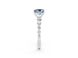 White gold Princess Cut Solitaire Aquamarine Ring with Pave Band and Four-Prong Setting_2