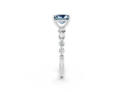 White gold Princess Cut Solitaire Aquamarine Ring with Pave Band and Four-Prong Setting_2