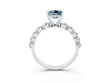White gold Princess Cut Solitaire Aquamarine Ring with Pave Band and Four-Prong Setting_3