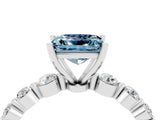 White gold Princess Cut Solitaire Aquamarine Ring with Pave Band and Four-Prong Setting_4