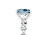 White gold Princess Cut Solitaire Aquamarine Ring with Pave Band and Four-Prong Setting_5