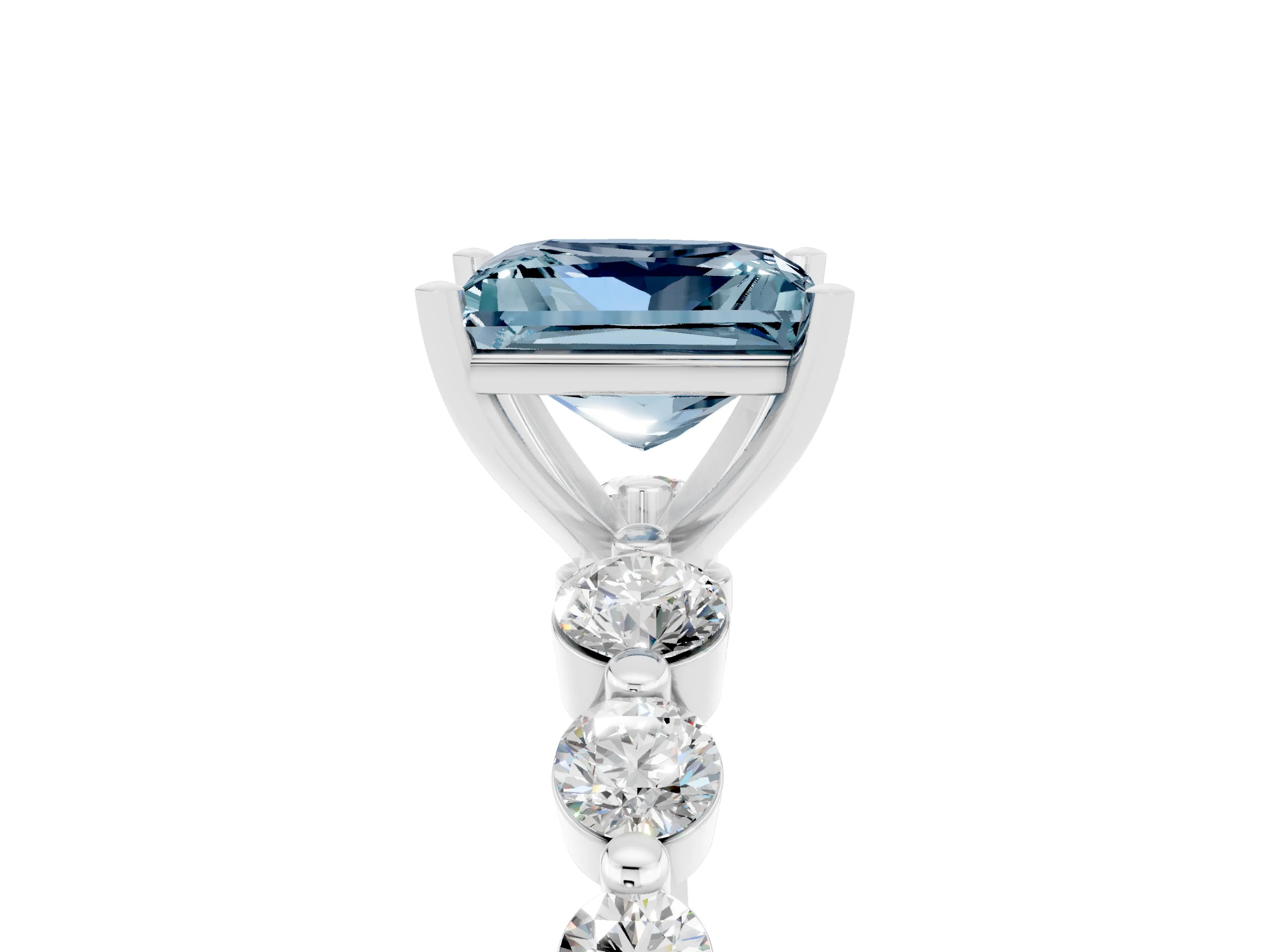 White gold Princess Cut Solitaire Aquamarine Ring with Pave Band and Four-Prong Setting_5