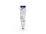 White gold Princess Cut Solitaire Blue Sapphire Leaf-Inspired Vine Band Ring with Prong Setting_2