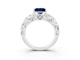 White gold Princess Cut Solitaire Blue Sapphire Leaf-Inspired Vine Band Ring with Prong Setting_3