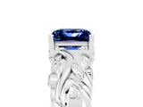 White gold Princess Cut Solitaire Blue Sapphire Leaf-Inspired Vine Band Ring with Prong Setting_5