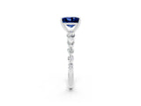 White gold Princess Cut Solitaire Blue Sapphire Ring with Pave Band and Four-Prong Setting_2