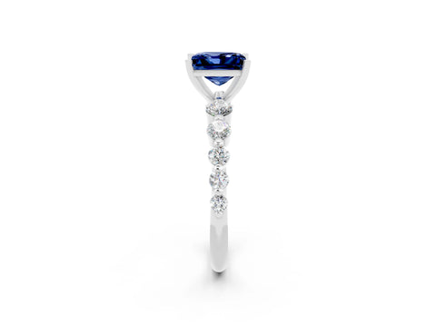 White gold Princess Cut Solitaire Blue Sapphire Ring with Pave Band and Four-Prong Setting_2