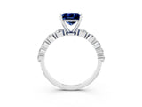 White gold Princess Cut Solitaire Blue Sapphire Ring with Pave Band and Four-Prong Setting_3