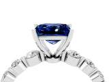 White gold Princess Cut Solitaire Blue Sapphire Ring with Pave Band and Four-Prong Setting_4
