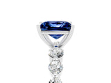 White gold Princess Cut Solitaire Blue Sapphire Ring with Pave Band and Four-Prong Setting_5