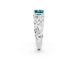 White gold Princess Cut Solitaire Blue Topaz Leaf-Inspired Vine Band Ring with Prong Setting_2