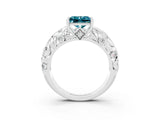 White gold Princess Cut Solitaire Blue Topaz Leaf-Inspired Vine Band Ring with Prong Setting_3