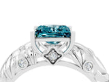 White gold Princess Cut Solitaire Blue Topaz Leaf-Inspired Vine Band Ring with Prong Setting_4