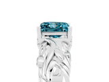 White gold Princess Cut Solitaire Blue Topaz Leaf-Inspired Vine Band Ring with Prong Setting_5