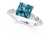 White gold Princess Cut Solitaire Blue Topaz Ring with Pave Band and Four-Prong Setting_1