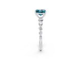 White gold Princess Cut Solitaire Blue Topaz Ring with Pave Band and Four-Prong Setting_2